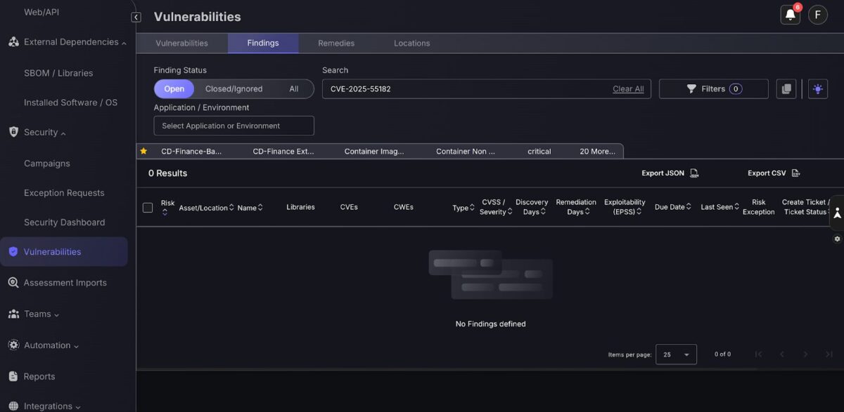 Phoenix Campaign, Phoenix Security, CVE-2025-55182, CVE-2025-66478, React2Shell, React4Shell, React Server Components vulnerability, RSC Flight vulnerability, Next.js RCE, React RCE, Next.js App Router vulnerability, Next.js Server Actions vulnerability, server-side prototype pollution, prototype pollution RCE, remote code execution Next.js, remote code execution React, Next-Action header exploit, rsc-action-id header exploit, multipart/form-data exploit, indicators of compromise, React2Shell IOCs, CVE-2025-55182 IOCs, exploitation timeline, Shodan React systems, Shodan Next.js systems, patch Next.js, upgrade Next.js 15.0.5, upgrade Next.js 16.0.7, patched Next.js versions, patched React versions 19.0.1 19.1.2 19.2.1, npx fix-react2shell-next, AWS WAF React2Shell, AWSManagedRulesKnownBadInputsRuleSet, ReactJSRCE_BREAKGLASS_BLOCK, Google Cloud Armor cve-canary, google-mrs-v202512-id000001-rce, Azure WAF custom rule cve202555182, Azure Front Door WAF, Azure Application Gateway WAF, WAF mitigation, ASPM, application security posture management, vulnerability management, reachability analysis, code-to-cloud traceability, campaign-based remediation