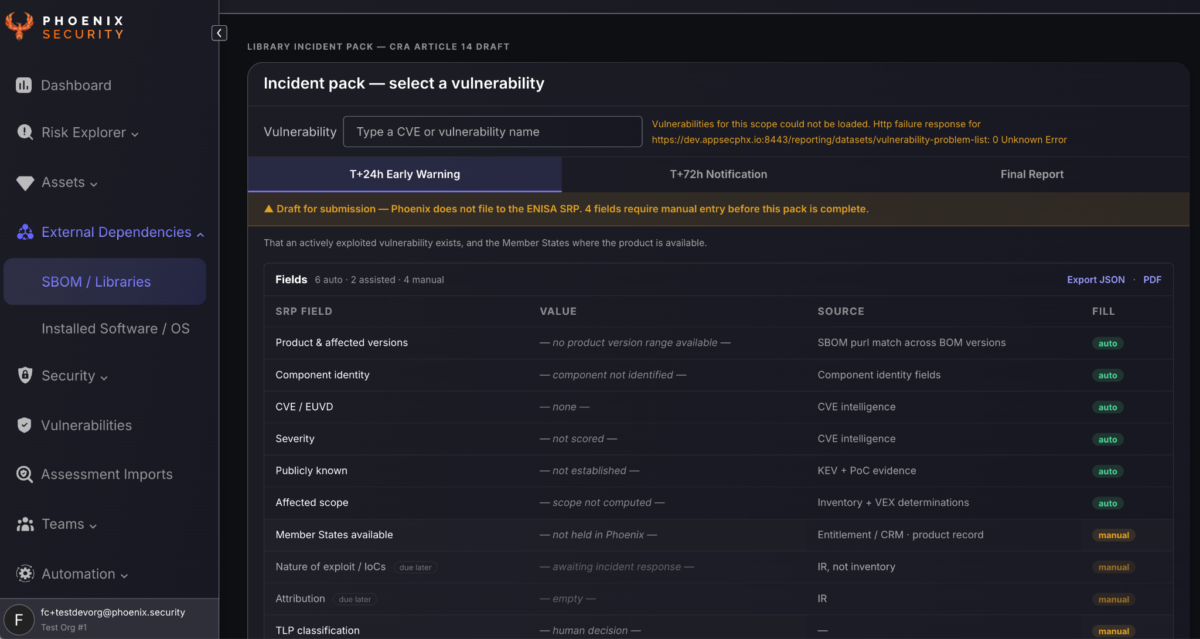 SBOM management CRA DORA
vulnerability management, VEX, reachability analysis, Article 14, container lineage, EPSS, CISA KEV