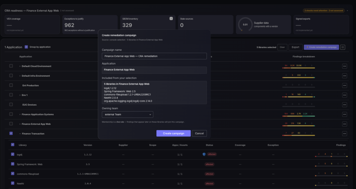 SBOM management CRA DORA
vulnerability management, VEX, reachability analysis, Article 14, container lineage, EPSS, CISA KEV
