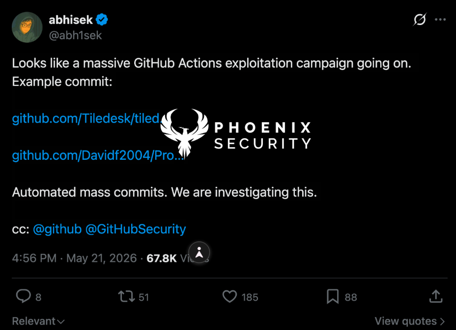 devsecops, ASPM, vulnerability management, application security, exposure management, reachability analysis, attack surface management, npm supply chain, account takeover, TeamPCP, Mini Shai-Hulud, atool, AntV, jest-canvas-mock, echarts-for-react, Runner.Worker memory scraping, zero-CVE supply chain, CI/CD credential theft, bun runtime, t.m-kosche.com, SBOM