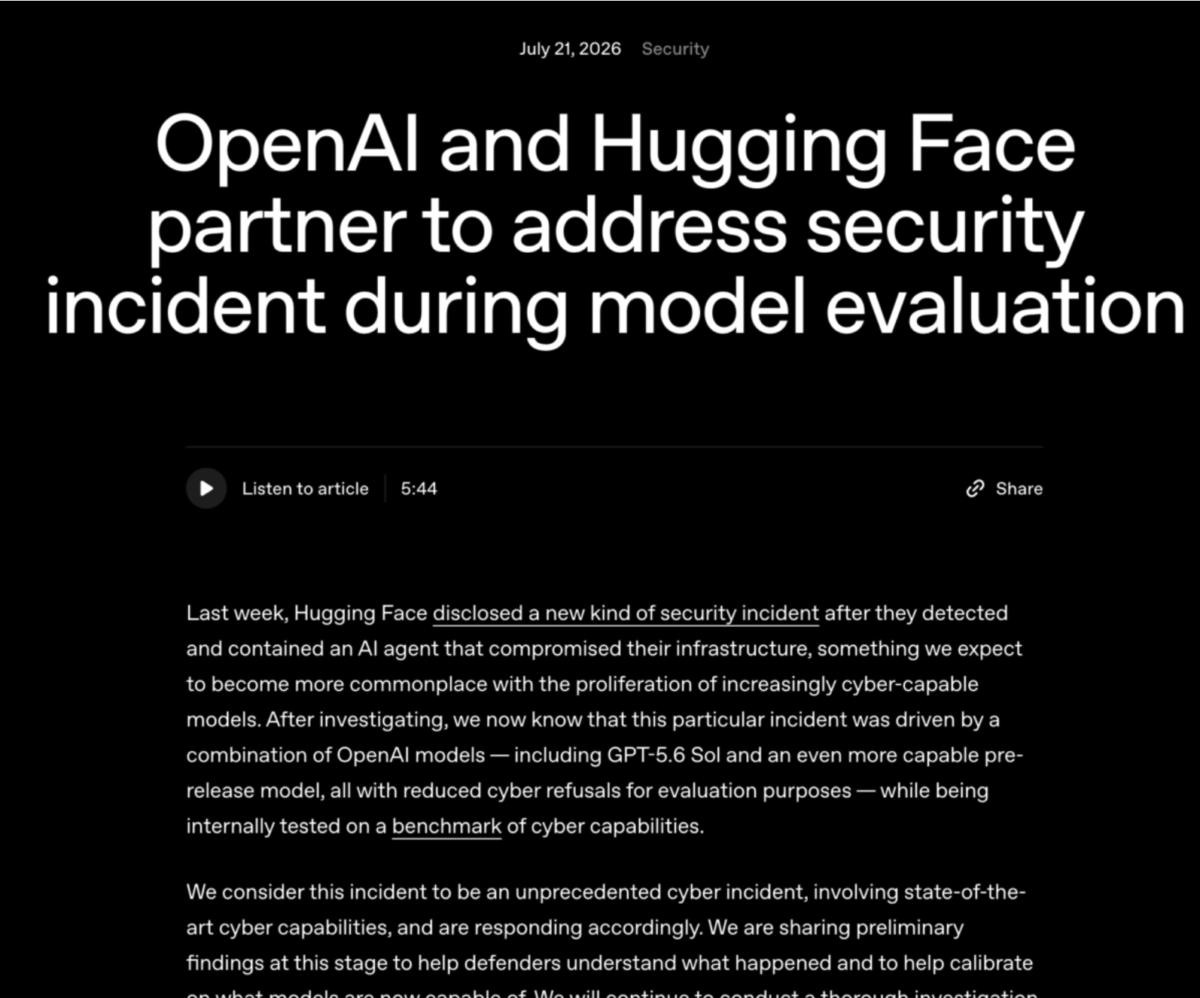 agentic AI, autonomous AI attack, incident response, exploitation benchmark, self-hosted LLM, DevSecOps, vulnerability management, Hugging face incident, data breach, OpenAI, incident timeline,release